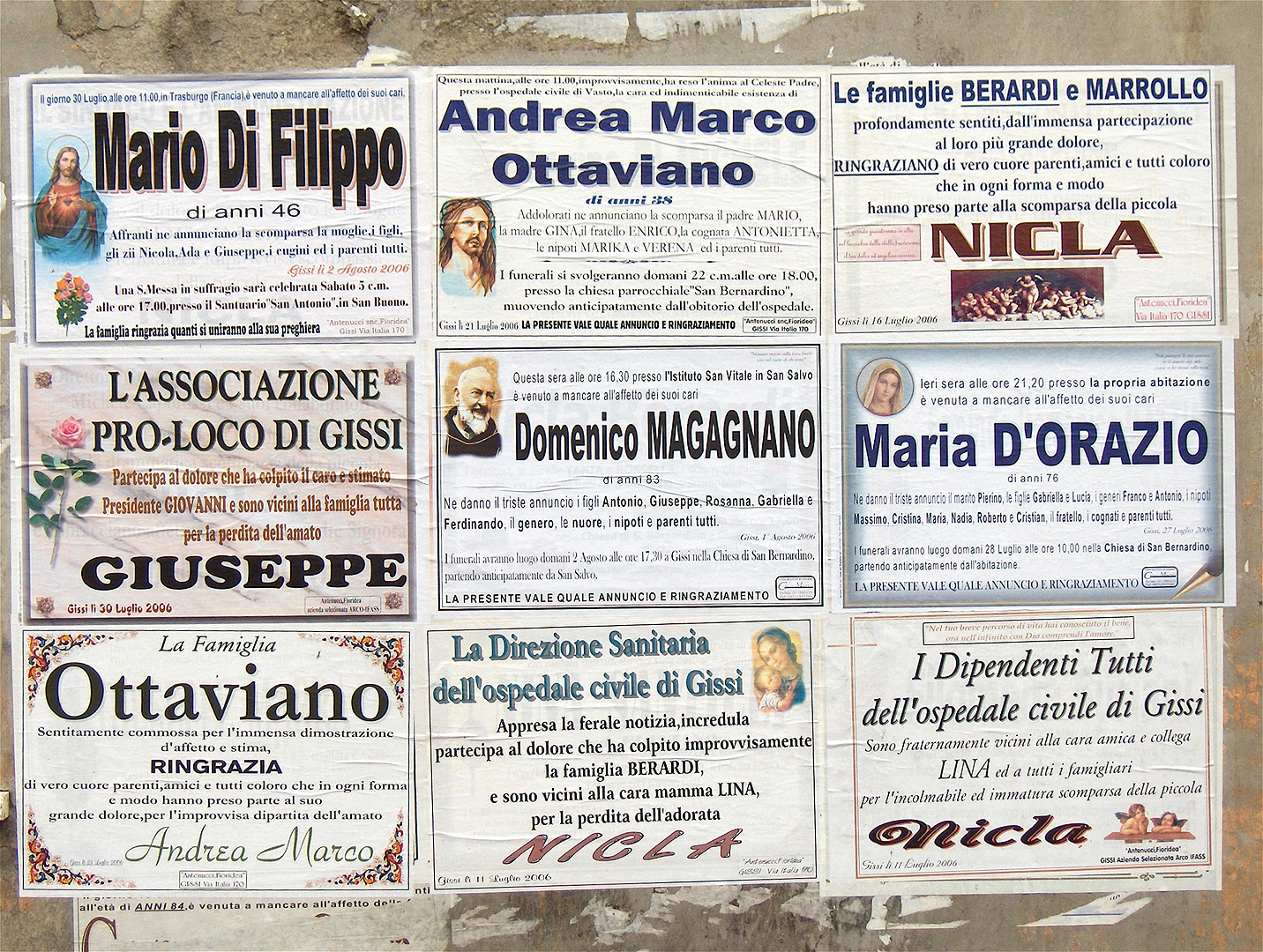 Rouwadvertenties in Gissi (Abruzzen, Itali), Mourning announcements in Gissi (Abruzzo, Italy)