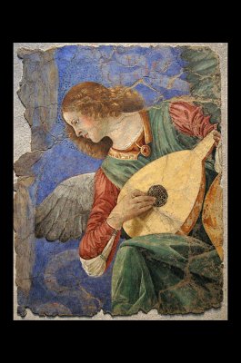 Een engel die een luit bespeelt. Melozzo da Forli, Fresco by Melozzo da Forli, Rome, Italy