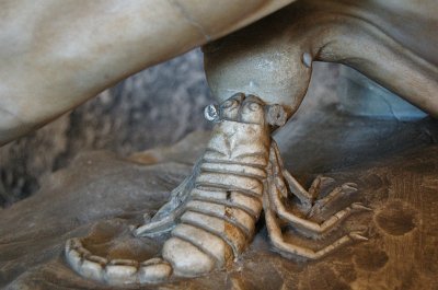 Mithras die een stier slacht (detail), Rome.; Mithras and the Bull (detail), Rome.